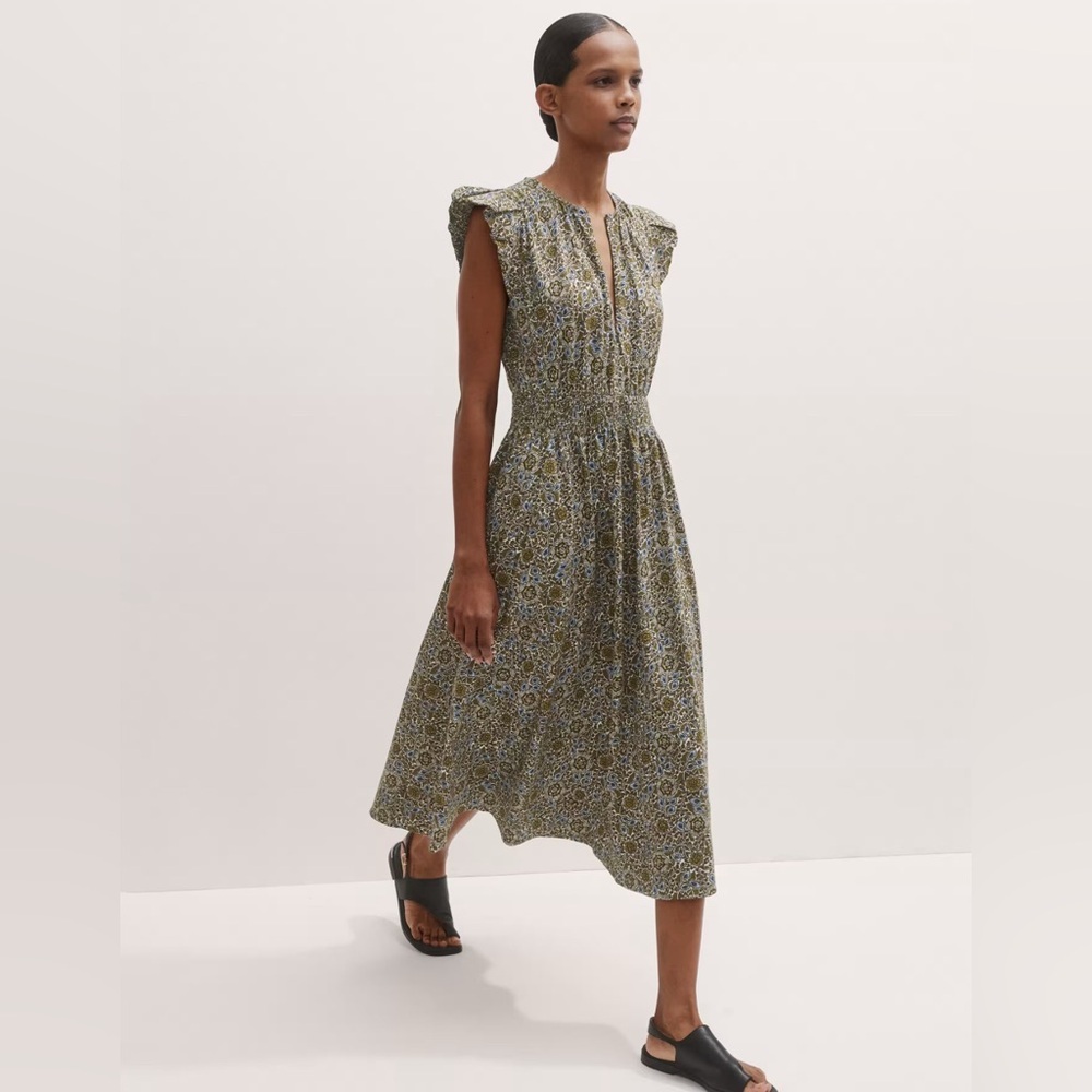 Me + Em Cotton Trailing Lotus Print Midi Dress Si… - image 3